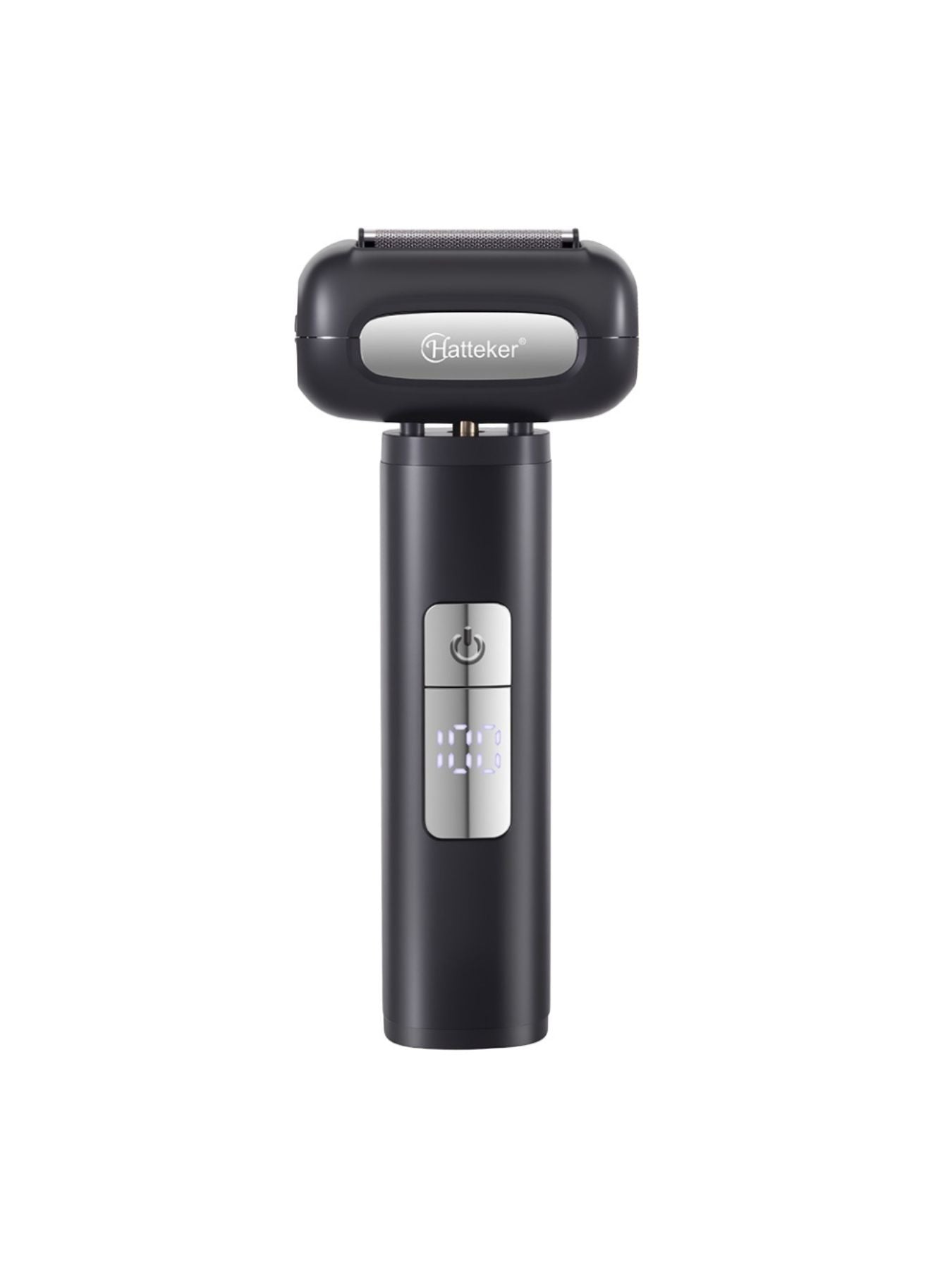 Black electric shaver with LED display from Trendsi, featuring a sleek design and one-size-fits-all grooming head.
