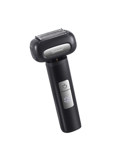 Black Trendsi electric shaver with LED display showing battery level and grooming settings, compact and ergonomic design.