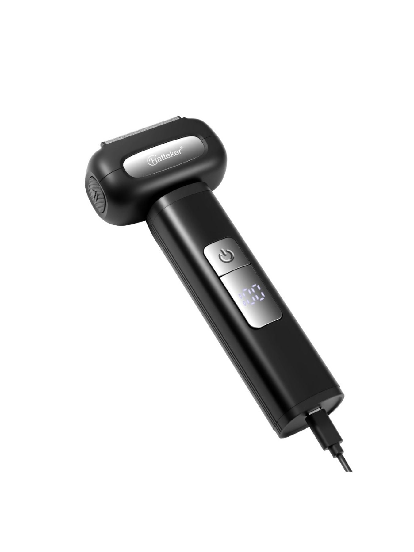 Black electric shaver with LED display from Trendsi, featuring a sleek design and one-size-fits-all ergonomic handle.