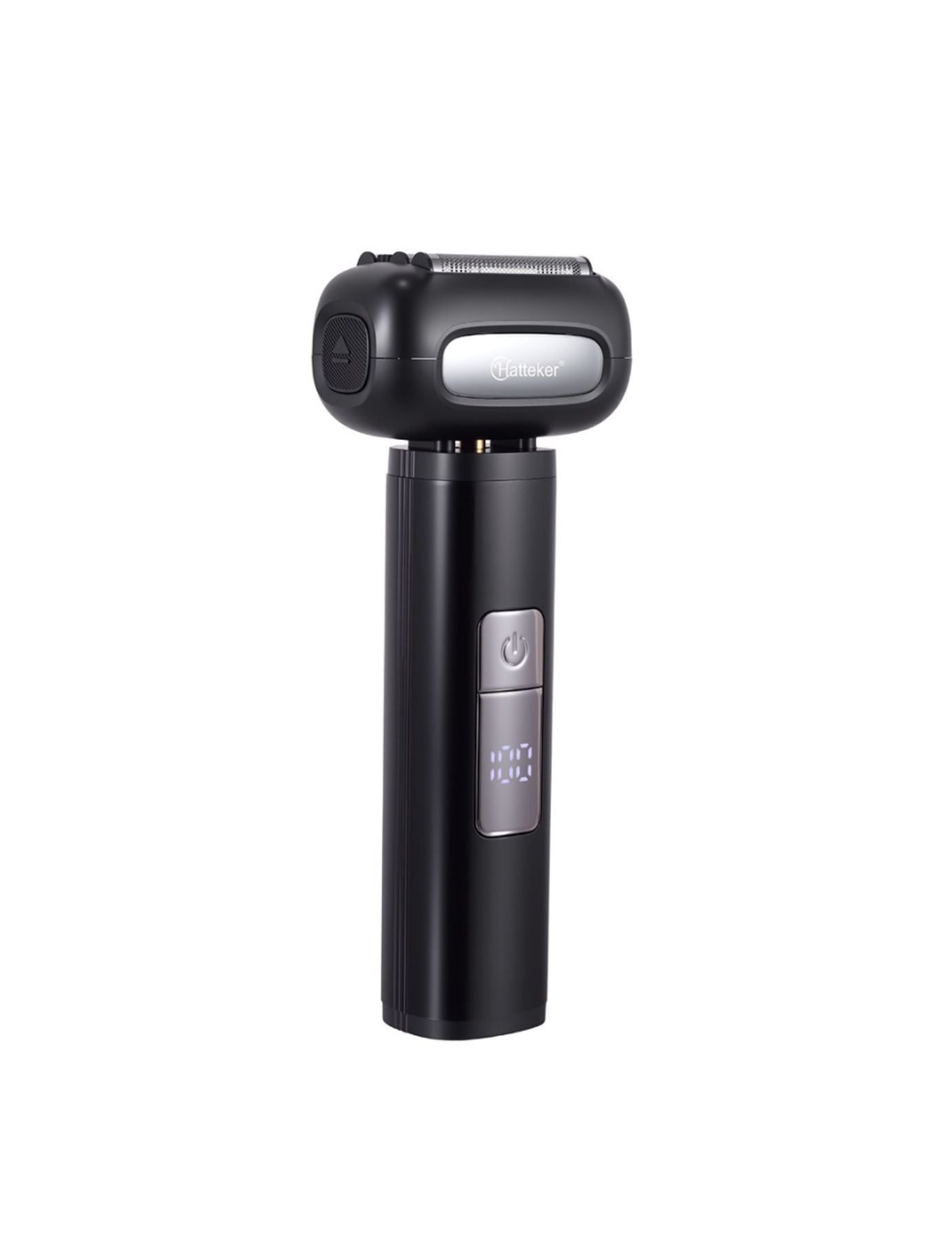 Black electric shaver with LED display from Trendsi, showing a close-up of the shaver's sleek design and LED screen.