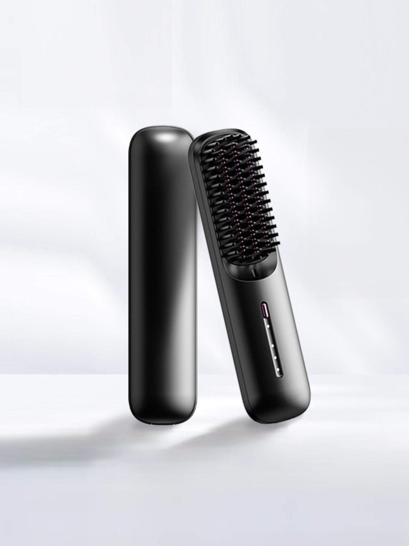 Black hair straightening comb with LED display from Trendsi, showing the comb's sleek design and digital temperature control.
