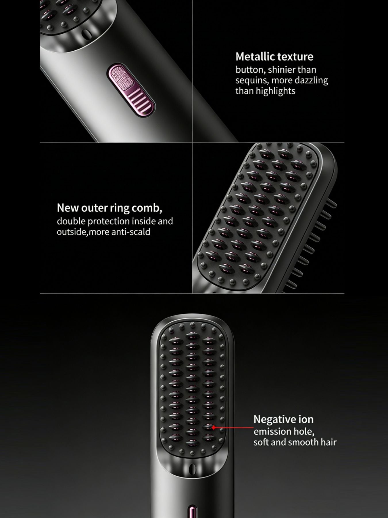 Black Trendsi hair straightening comb with LED display, showing temperature settings and sleek design for styling convenience.