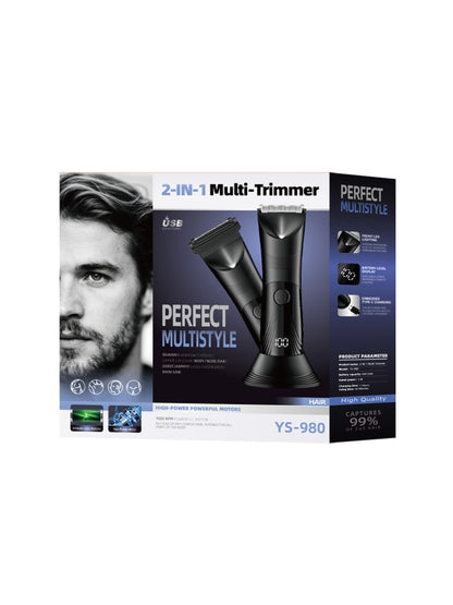 Black electric hair removal epilator by Trendsi, showing a compact device with multiple treatment heads for painless hair removal.