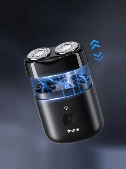Black portable mini electric shaver by Trendsi with compact design and one-size fits all for quick grooming.