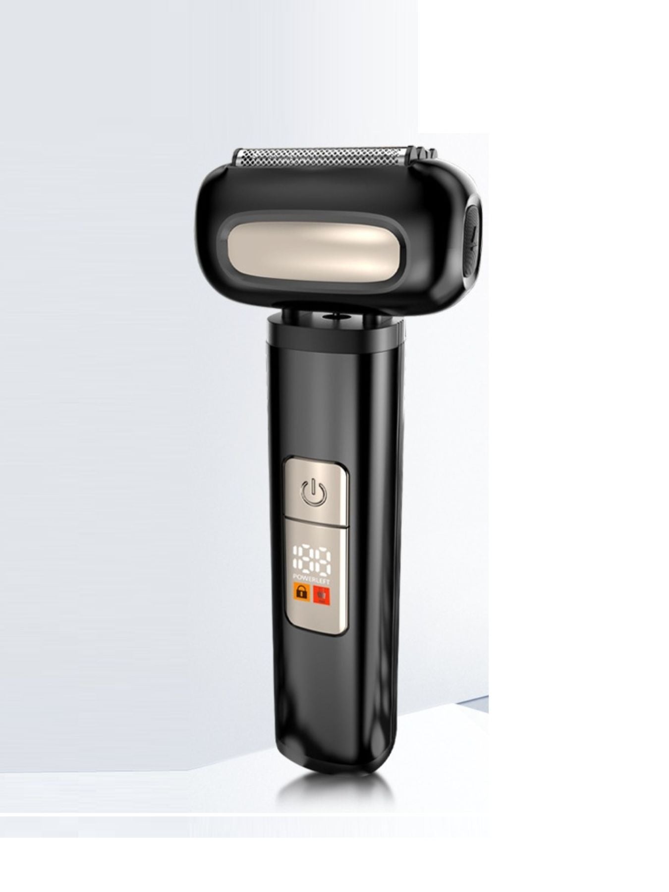 Black rechargeable electric foil shaver with digital display and ergonomic design, ideal for smooth, close shaving.