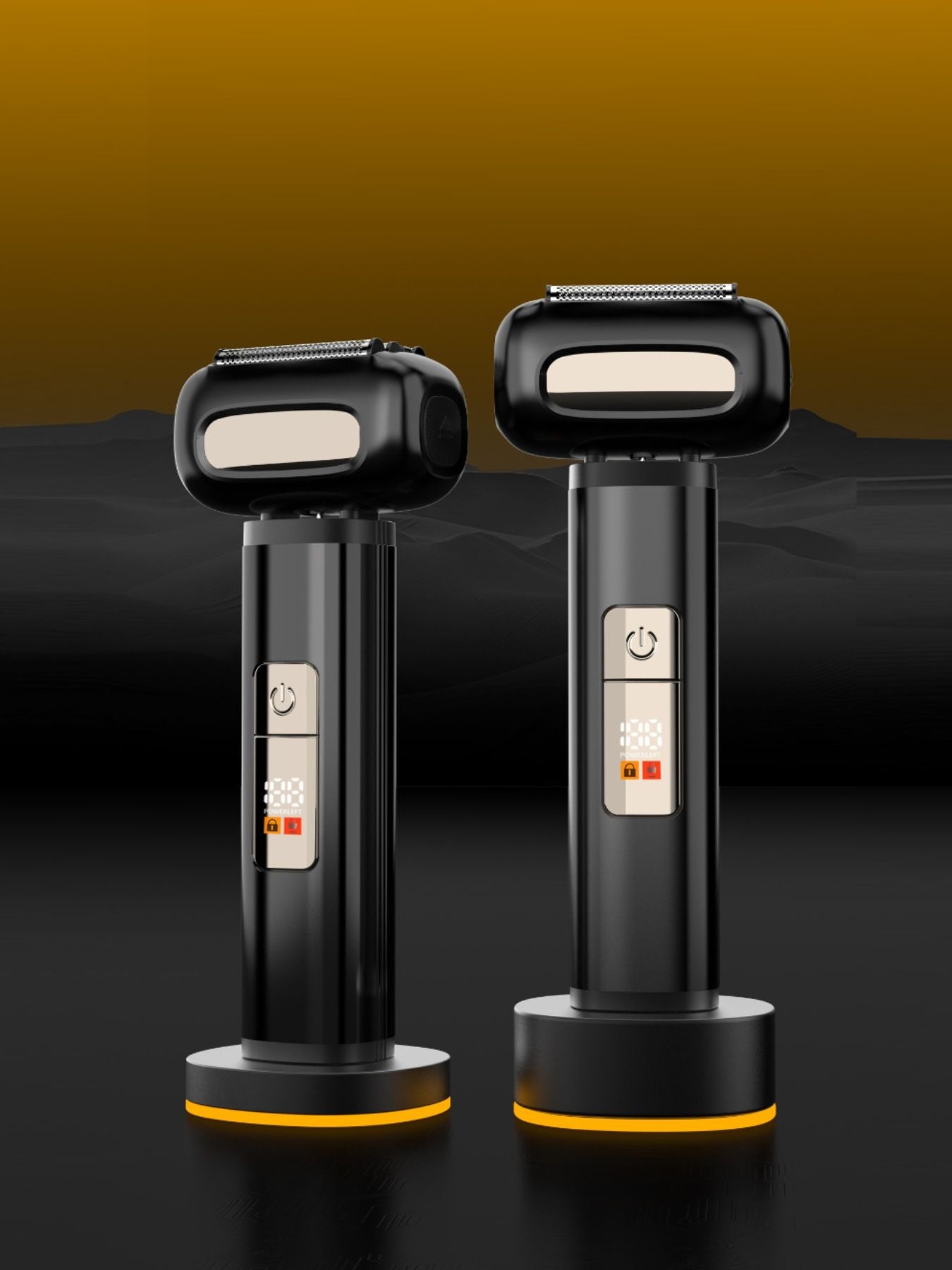 Black rechargeable electric foil shaver with digital display from Trendsi, featuring a sleek design and ergonomic handle.
