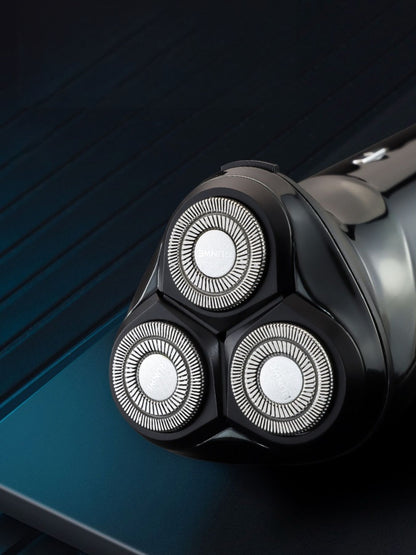 Black Trendsi 3-head rotary electric shaver with ergonomic handle and multiple shaving heads for a close, smooth shave.