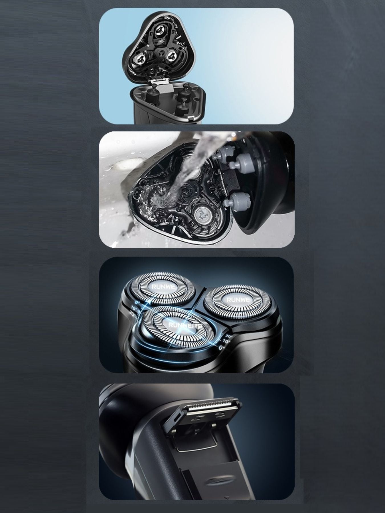 Black Trendsi 3-head rotary electric shaver with ergonomic handle and foil blades for smooth, close shaving.