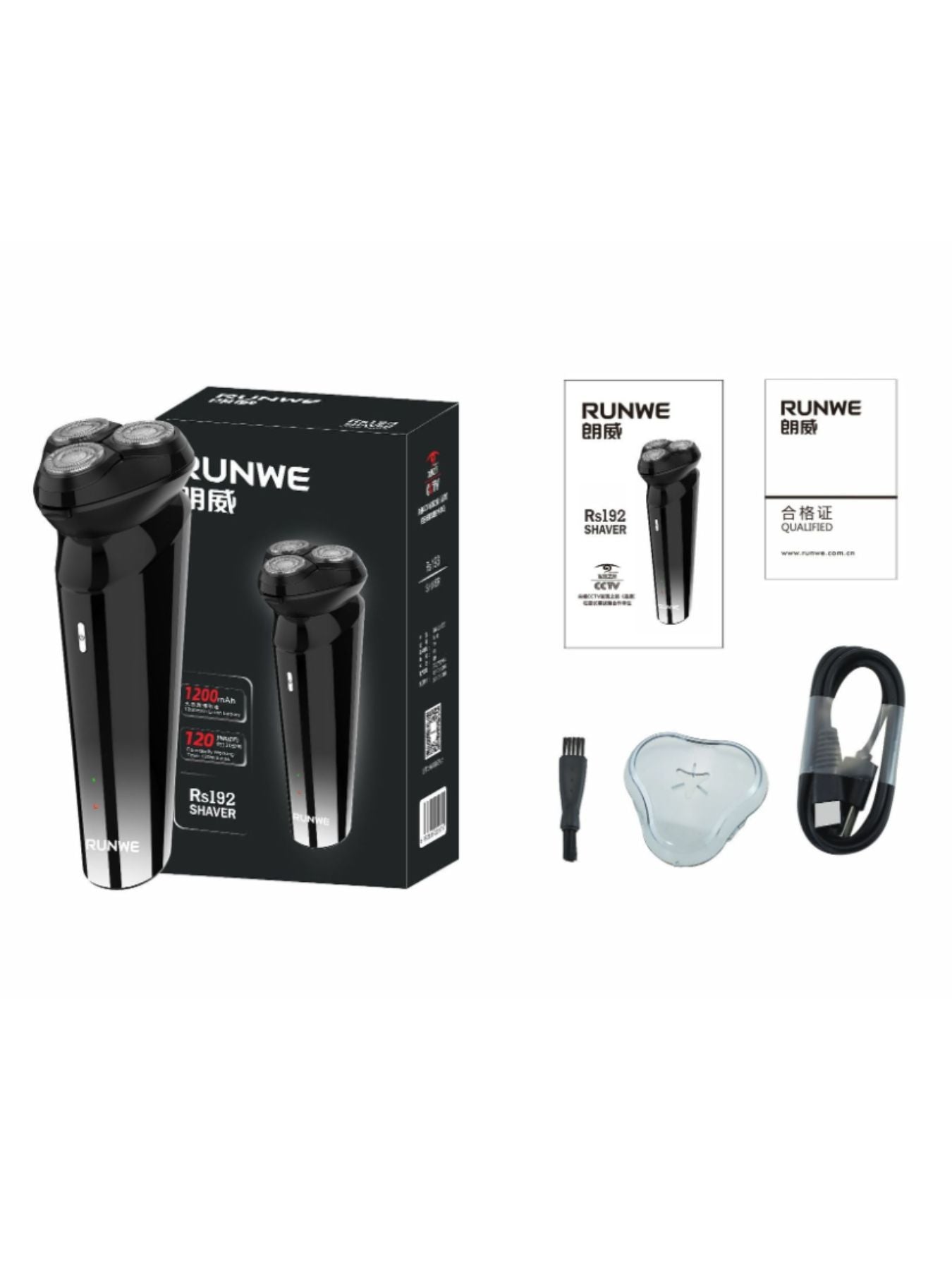 Black Trendsi 3-head rotary electric shaver with ergonomic handle and multiple shaving heads for close, comfortable grooming.