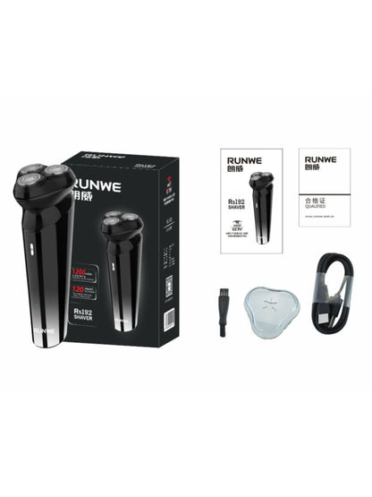 Black Trendsi 3-head rotary electric shaver with ergonomic handle and multiple shaving heads for close, comfortable grooming.