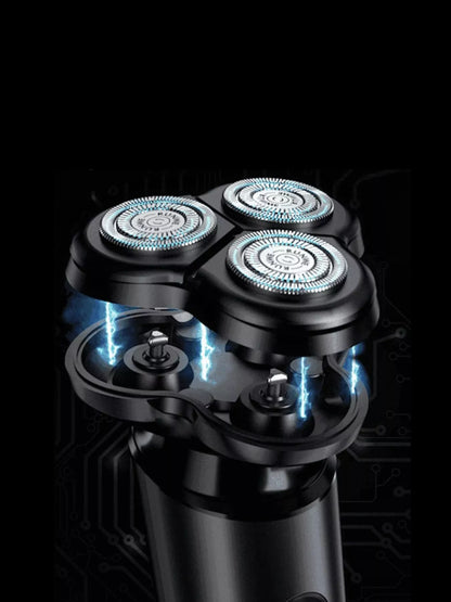 Black 3-head rotary electric shaver by Trendsi with ergonomic design and multiple rotary blades for a close, smooth shave.