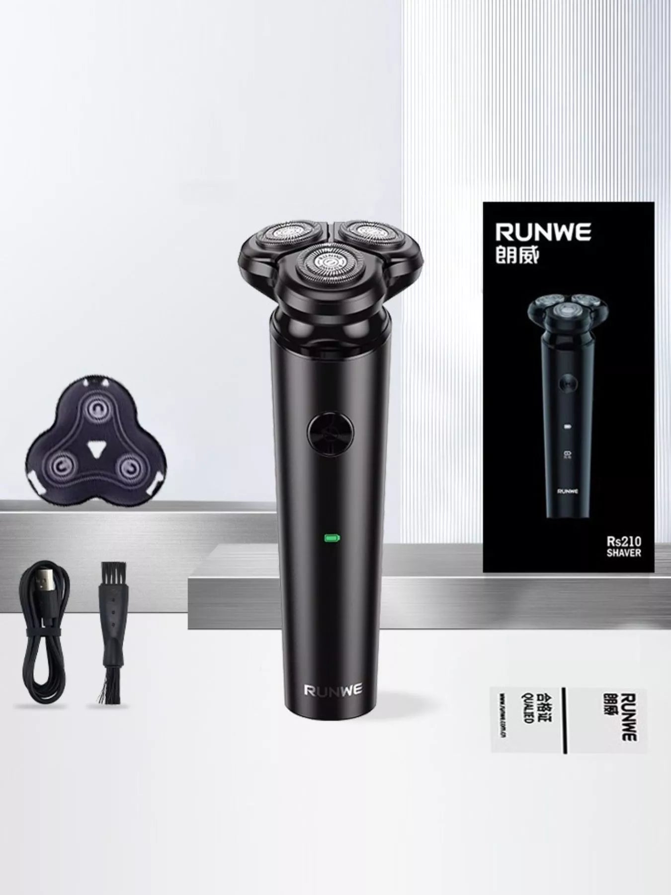 Black 3-head rotary electric shaver by Trendsi with a sleek design and ergonomic grip for a close, comfortable shave.