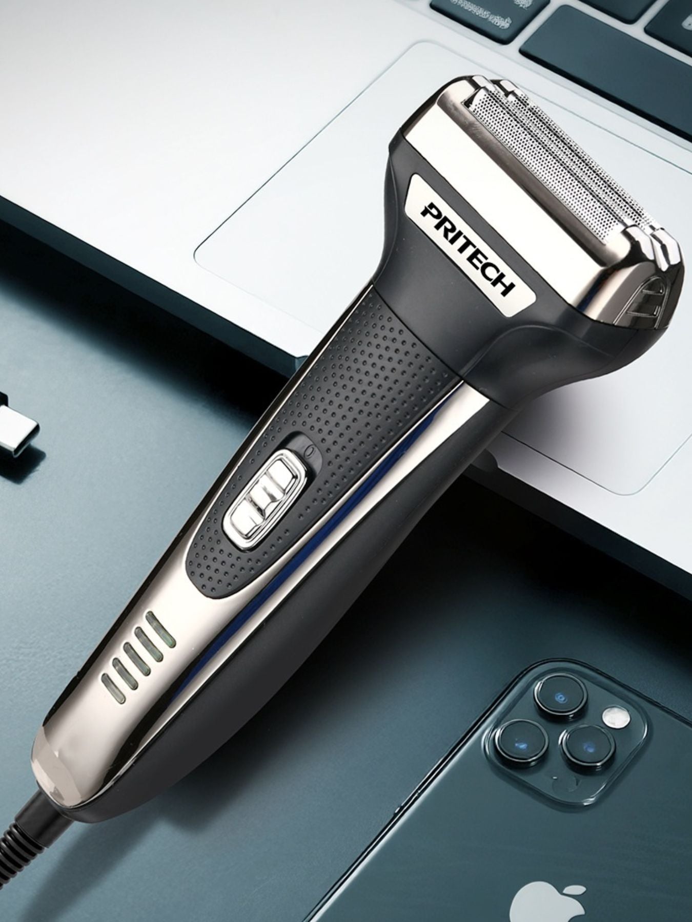 Black Trendsi 3-in-1 multifunctional electric shaver with multiple attachments for versatile grooming and shaving.