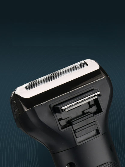 Black Trendsi 3-in-1 multifunctional electric shaver with interchangeable heads for face, body, and hair grooming.