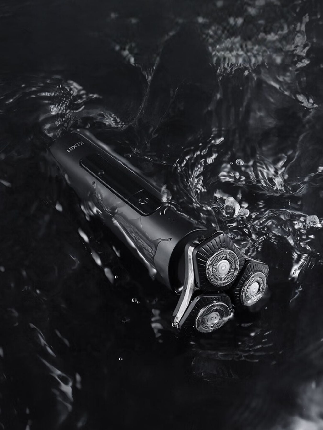 Black 3D rotary electric shaver with LED display, featuring multiple rotary blades for a close, comfortable shave.