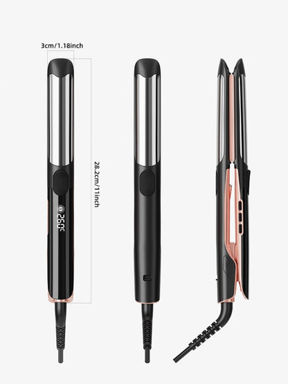 Black adjustable temperature hair straightener by Trendsi with ergonomic design and digital heat controls for versatile styling.