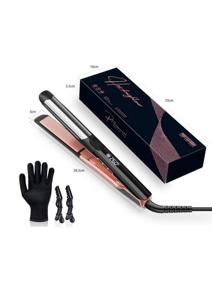 Black adjustable temperature hair straightener from Trendsi, with a sleek design and ceramic plates for smooth styling.