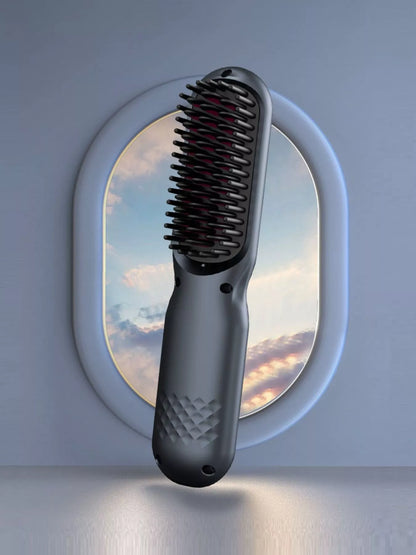 Black adjustable temperature hair straightening comb by Trendsi, featuring a sleek design and easy-to-use heating controls.