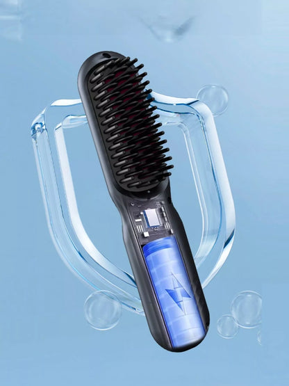 Black adjustable temperature hair straightening comb by Trendsi, featuring a sleek design and ergonomic handle.