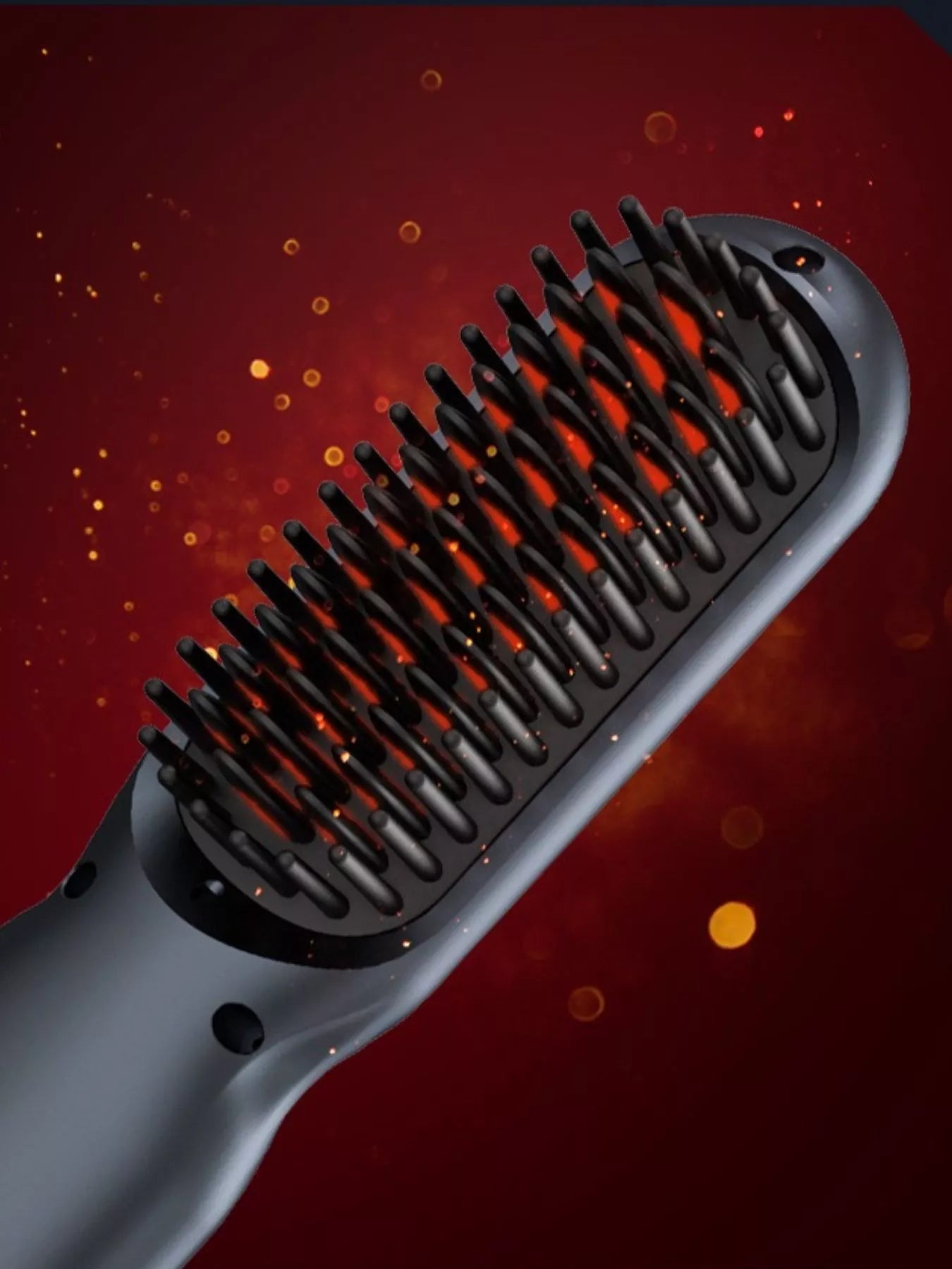 Black adjustable temperature hair straightening comb by Trendsi, showing the sleek design and heating controls for straightening hair.