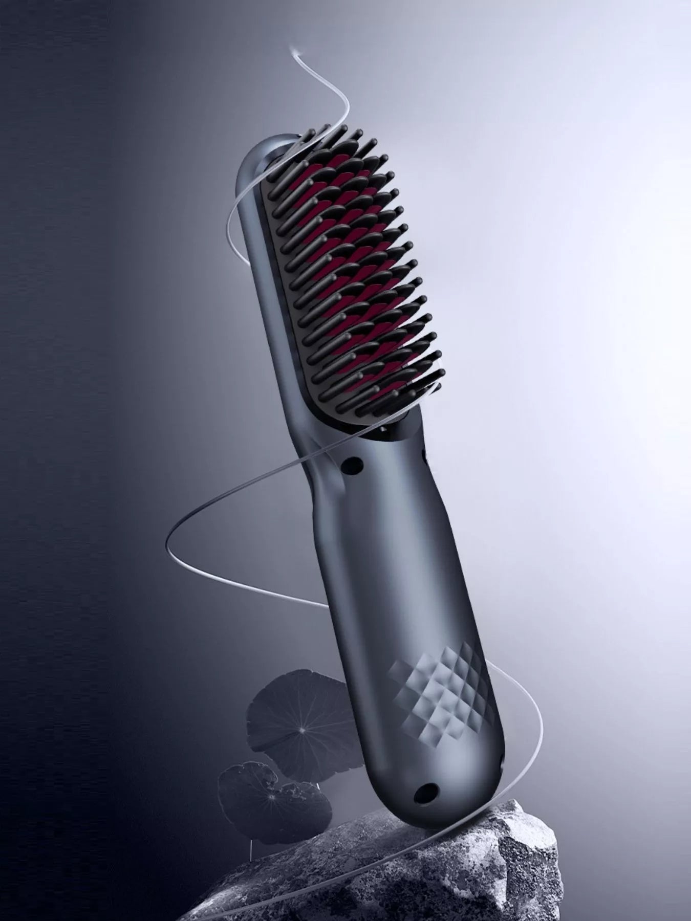 Black adjustable temperature hair straightening comb by Trendsi, showing the sleek design and adjustable control features.