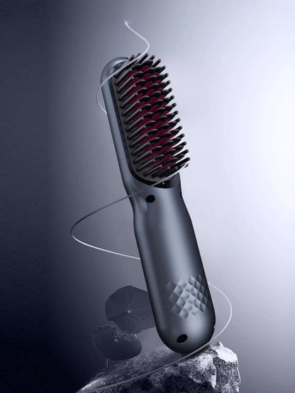 Black adjustable temperature hair straightening comb by Trendsi, showing the sleek design and adjustable control features.