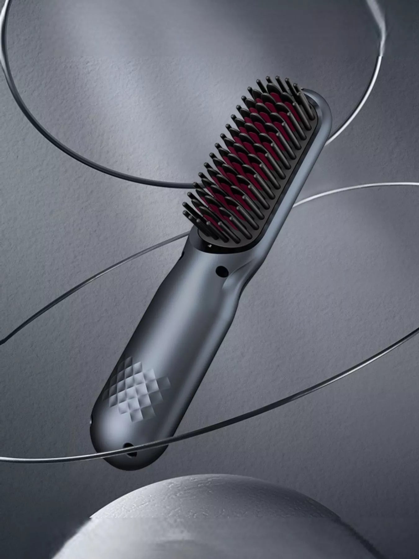 Black adjustable temperature hair straightening comb by Trendsi, showing its sleek design and heating control features.