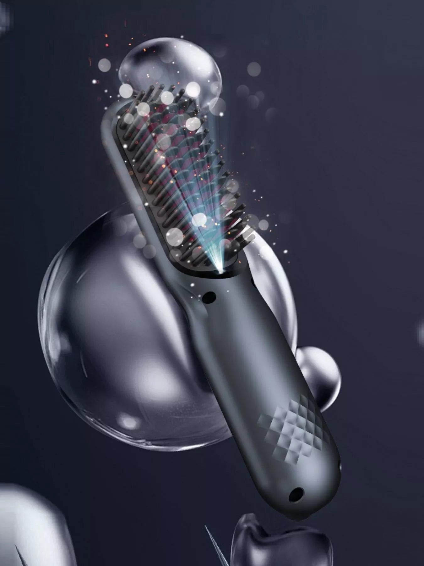 Black adjustable temperature hair straightening comb by Trendsi, showing its sleek design and control buttons for styling ease.
