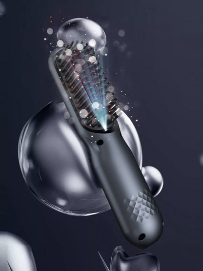 Black adjustable temperature hair straightening comb by Trendsi, showing its sleek design and control buttons for styling ease.