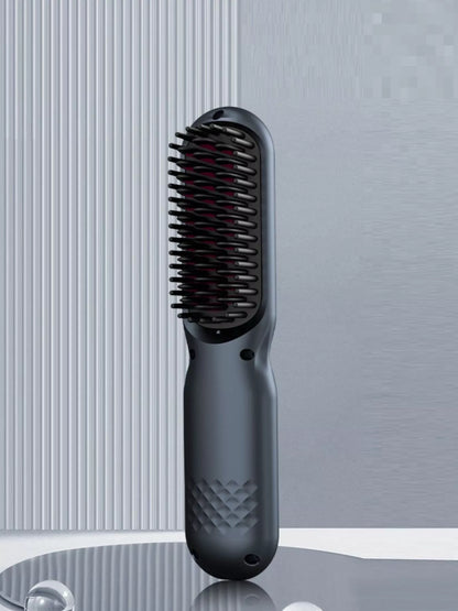 Black adjustable temperature hair straightening comb by Trendsi with ceramic plates and digital temperature control.