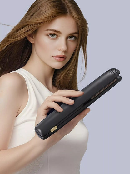 Black adjustable temperature hair straightener by Trendsi with ergonomic design and control buttons for versatile styling.