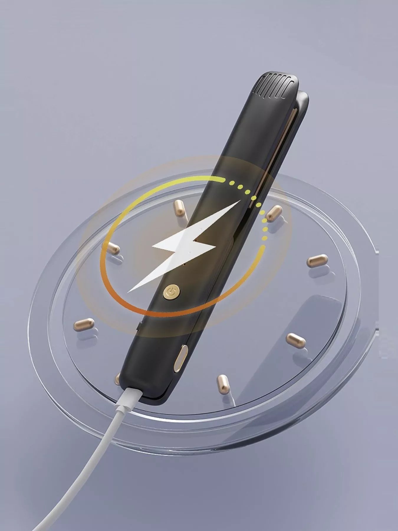 Black adjustable temperature straightener from Trendsi with a sleek design, perfect for styling various hair types.
