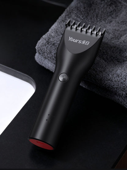 Black cordless hair clipper from Trendsi, showing a sleek design with adjustable blades and ergonomic handle for easy grooming.