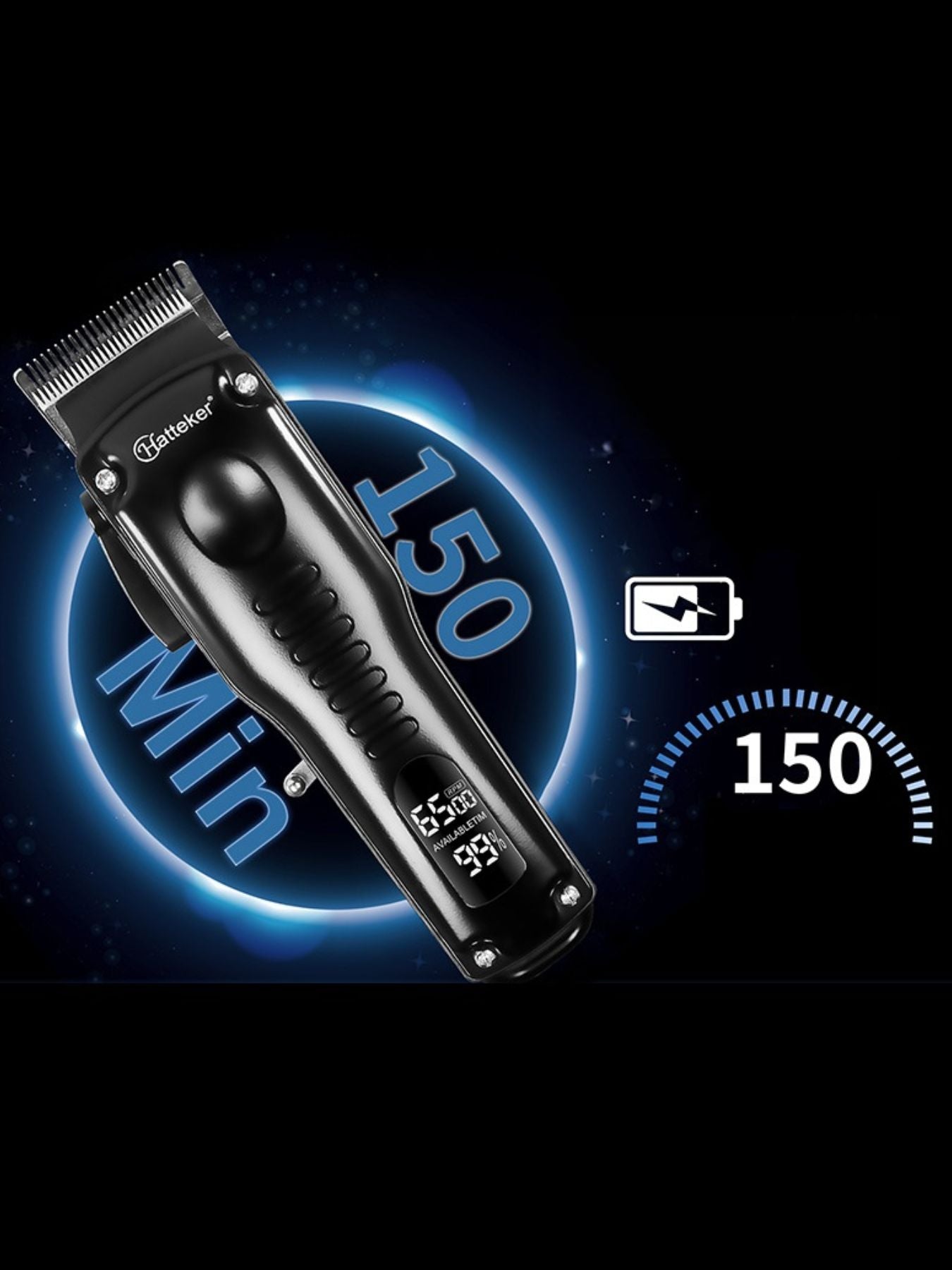 Black cordless hair clipper by Trendsi with ergonomic design, compact size, and adjustable blades for precise hair trimming.