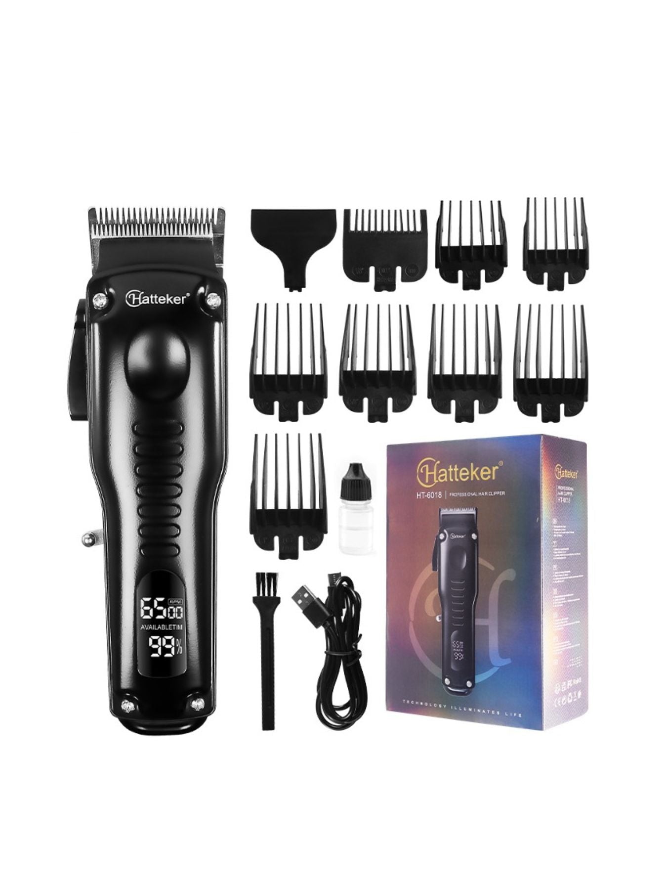 Black cordless hair clipper by Trendsi with ergonomic design and adjustable blades for easy hair trimming.