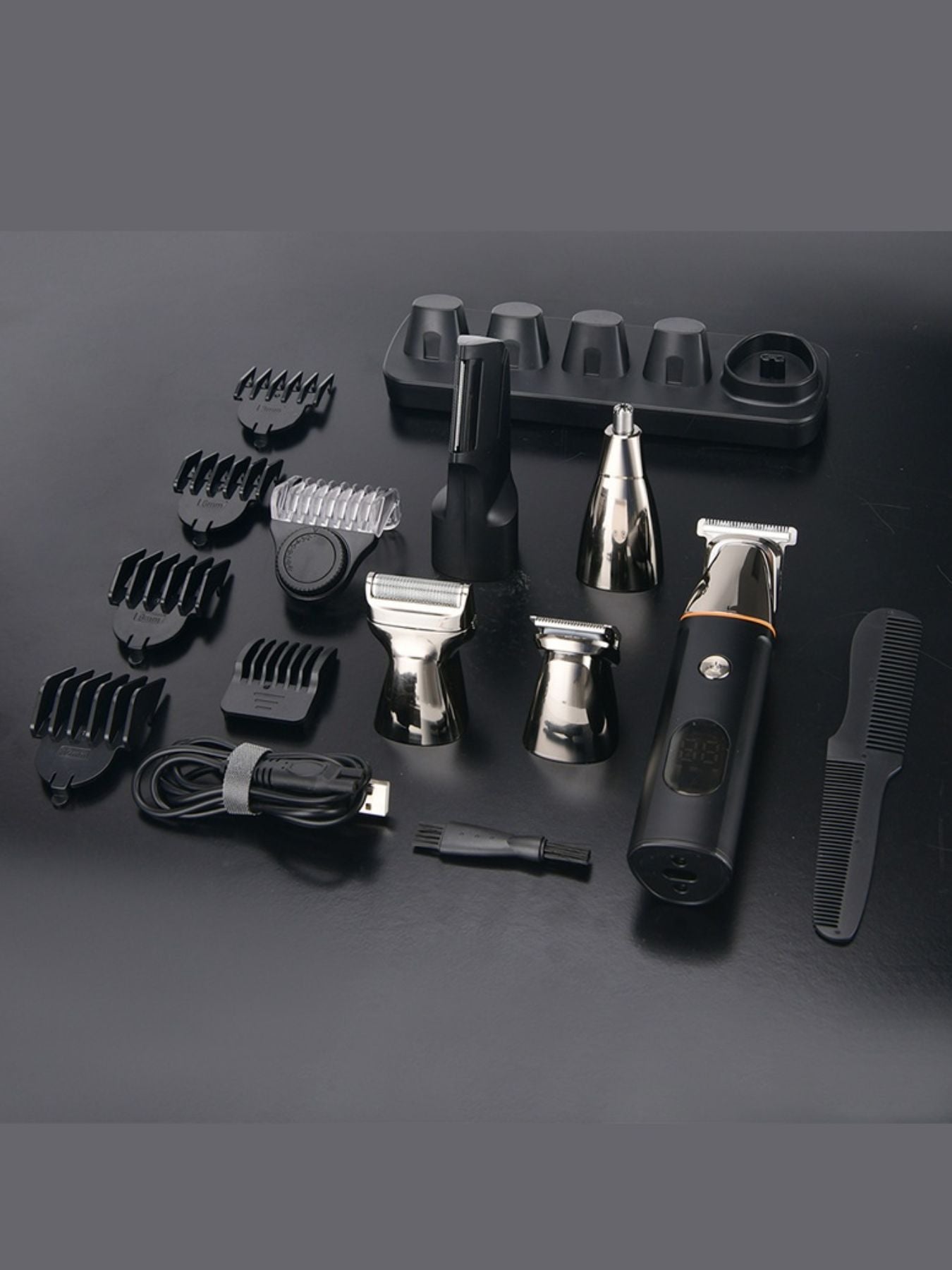 Black cordless hair clipper from Trendsi with ergonomic design and adjustable blades for easy grooming.