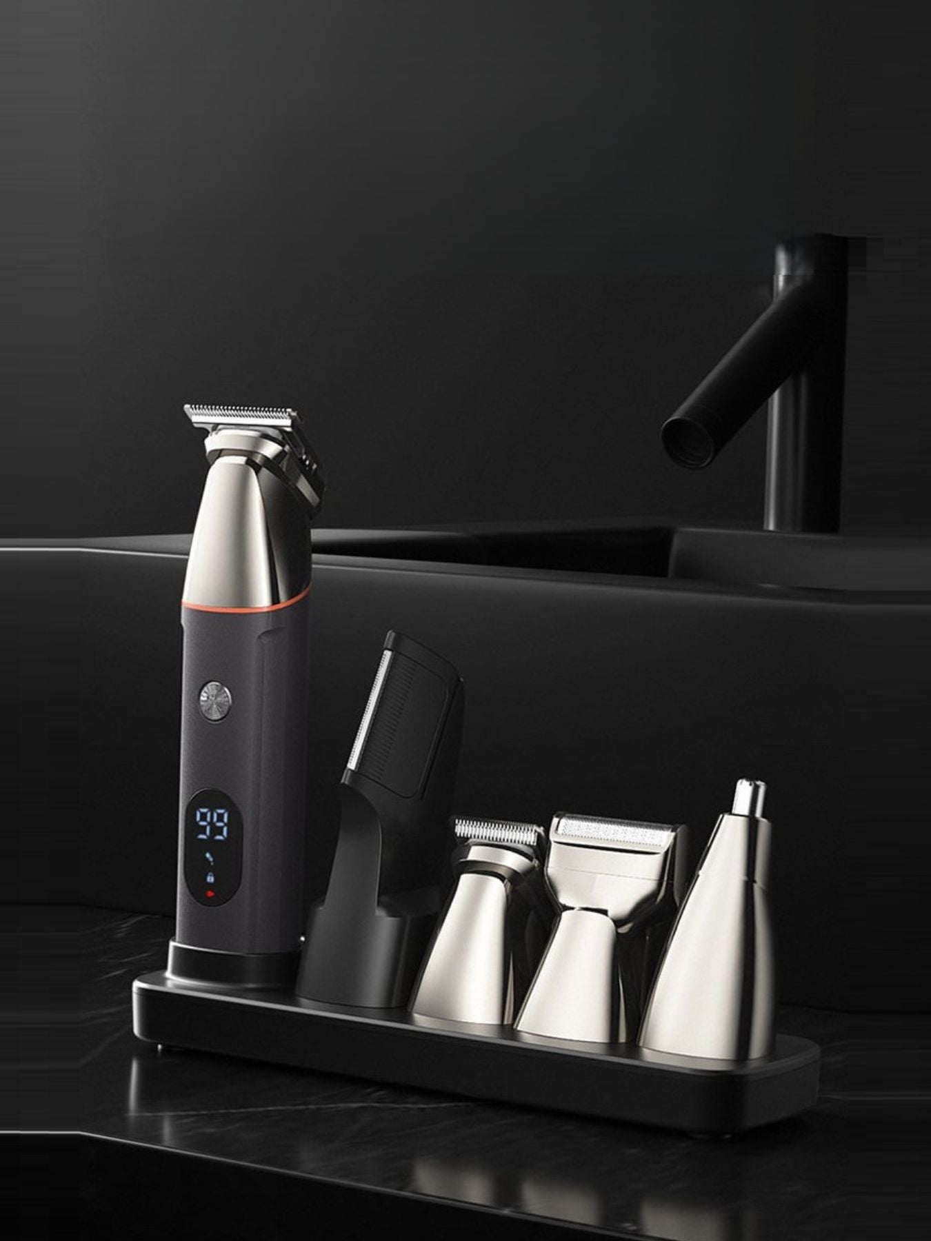 Black cordless hair clipper from Trendsi with a sleek design and adjustable blades, suitable for professional or home grooming.