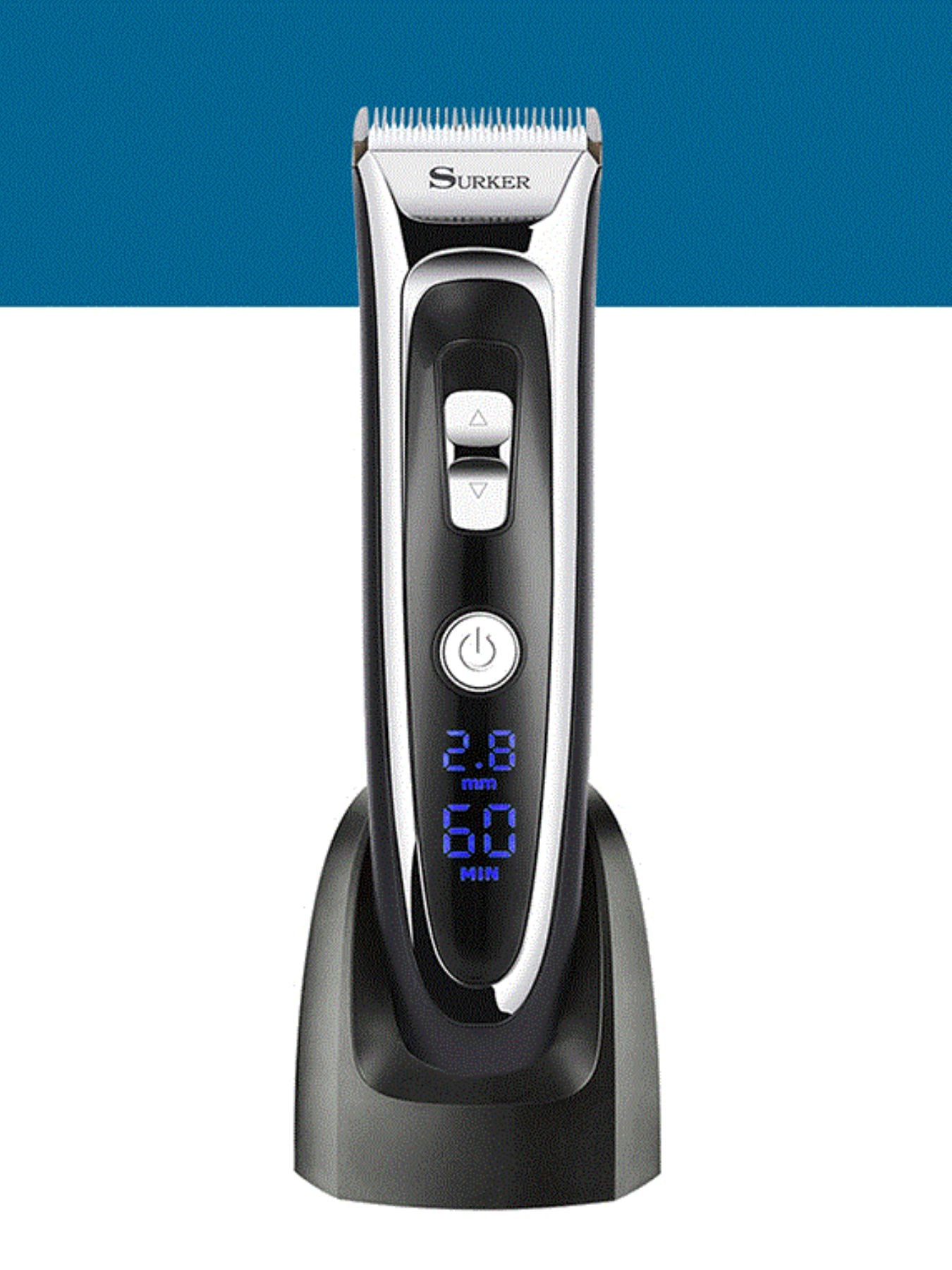 Black cordless hair clipper from Trendsi with ergonomic design and adjustable blades for easy hair cutting.