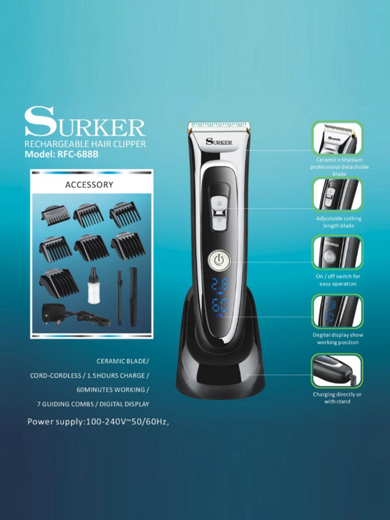 Black cordless hair clipper from Trendsi with a sleek design and ergonomic grip, ideal for precise haircuts.