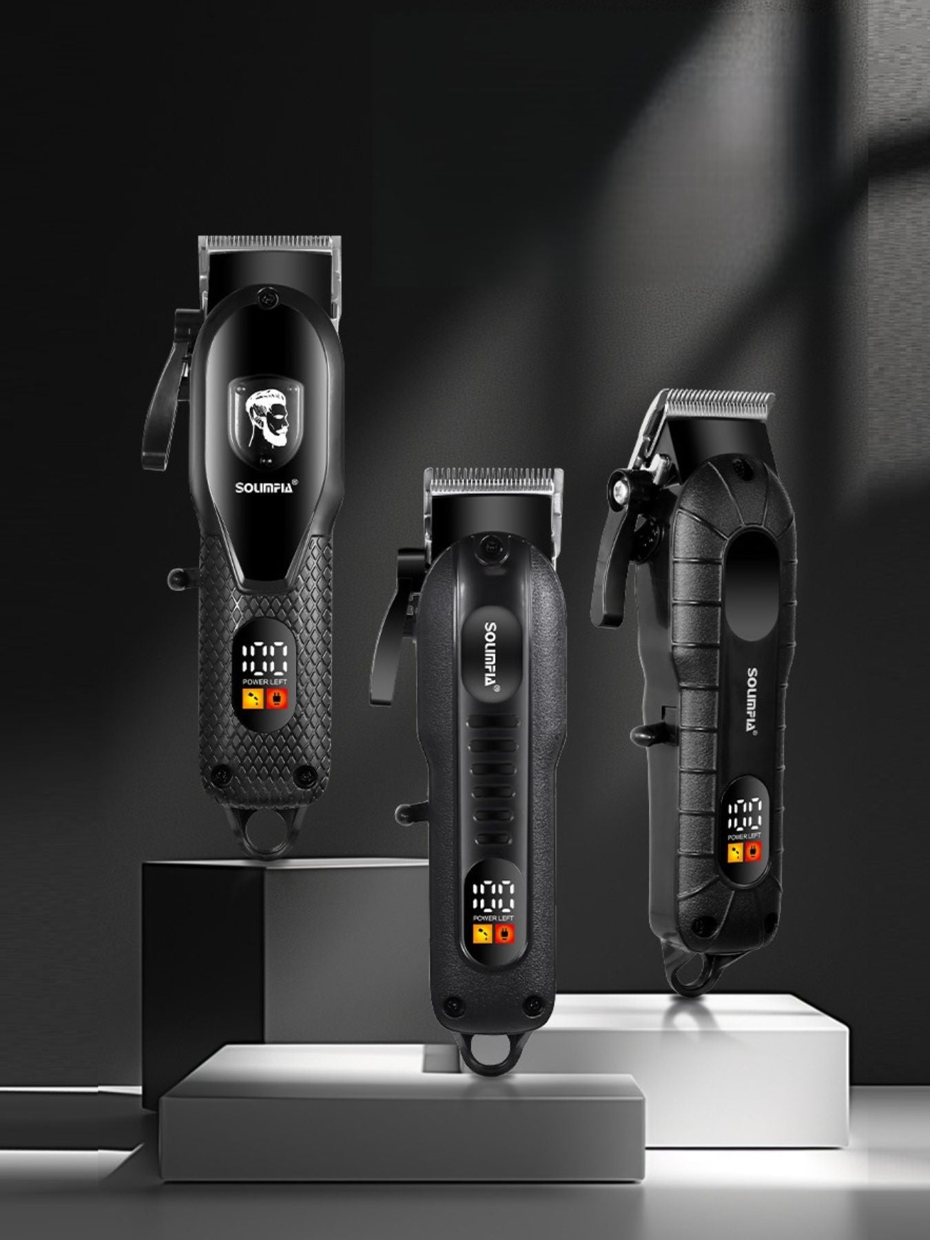 Black cordless hair clipper with LED display from Trendsi, showing adjustable blades and ergonomic design for easy grooming.