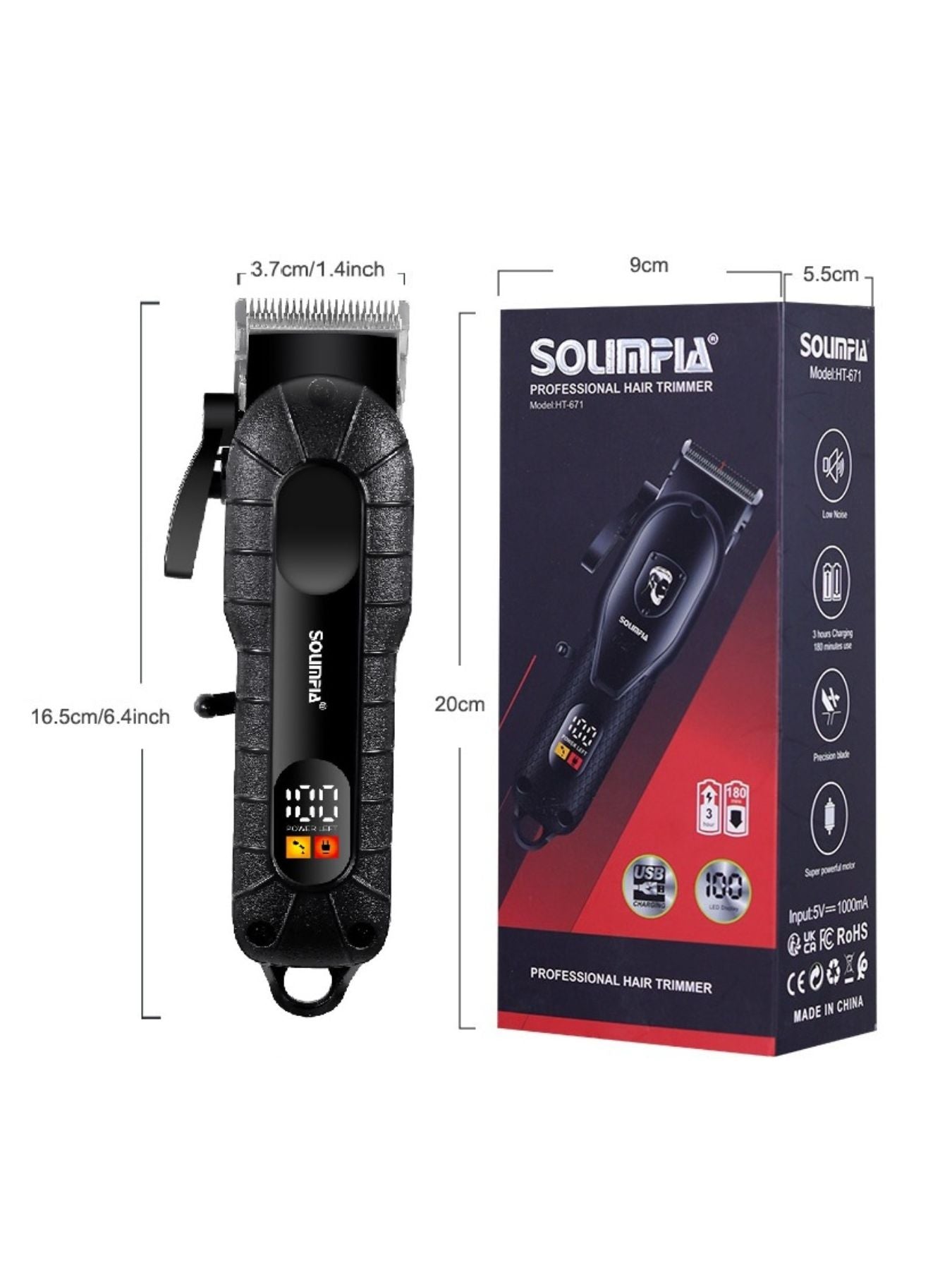 Black cordless hair clipper with LED display from Trendsi, featuring adjustable blades and ergonomic design for precise grooming.