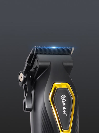 Black cordless hair clipper with LED display from Trendsi, showing adjustable blades and ergonomic design.