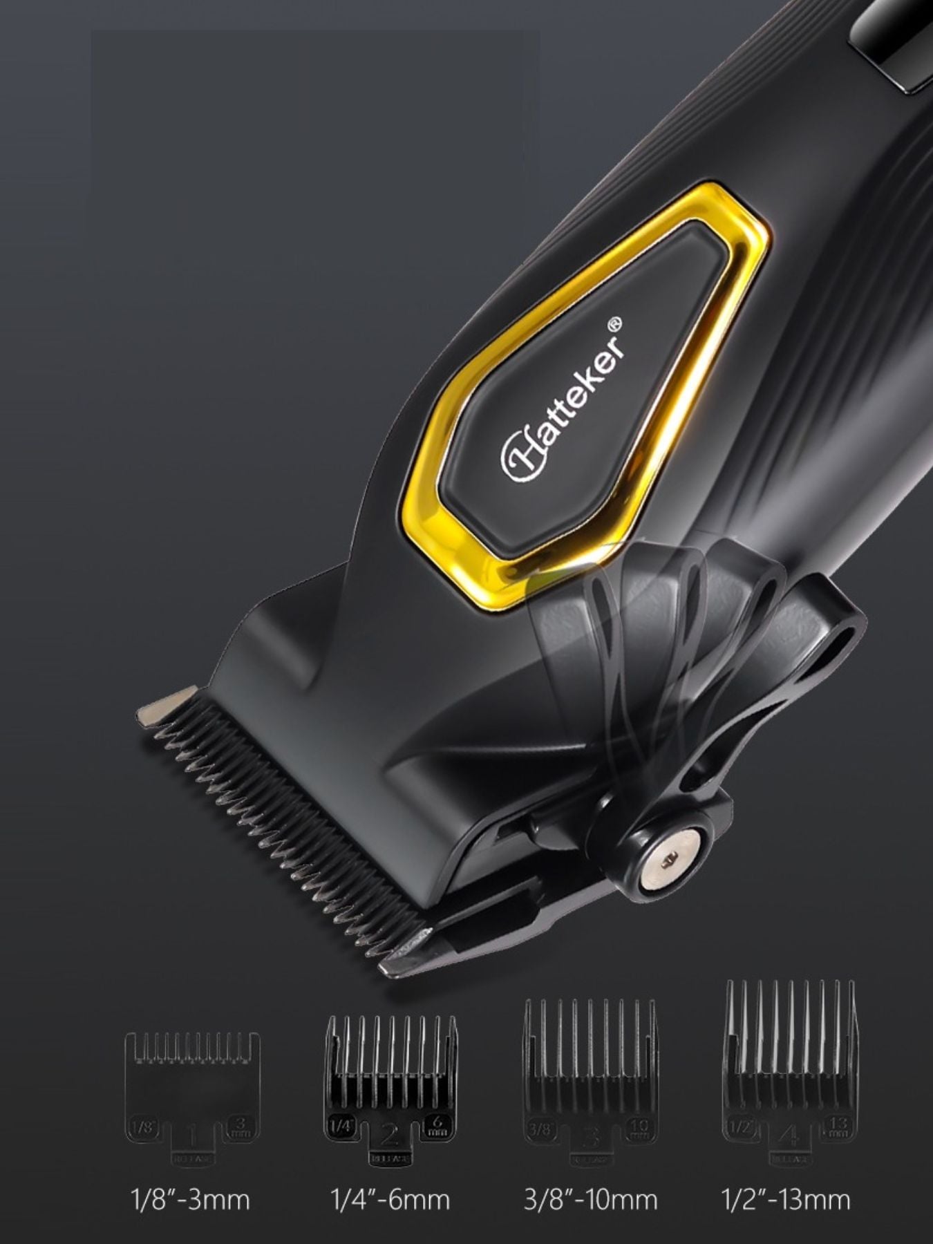 Black cordless hair clipper with LED display from Trendsi, showing adjustable blade settings and ergonomic design.
