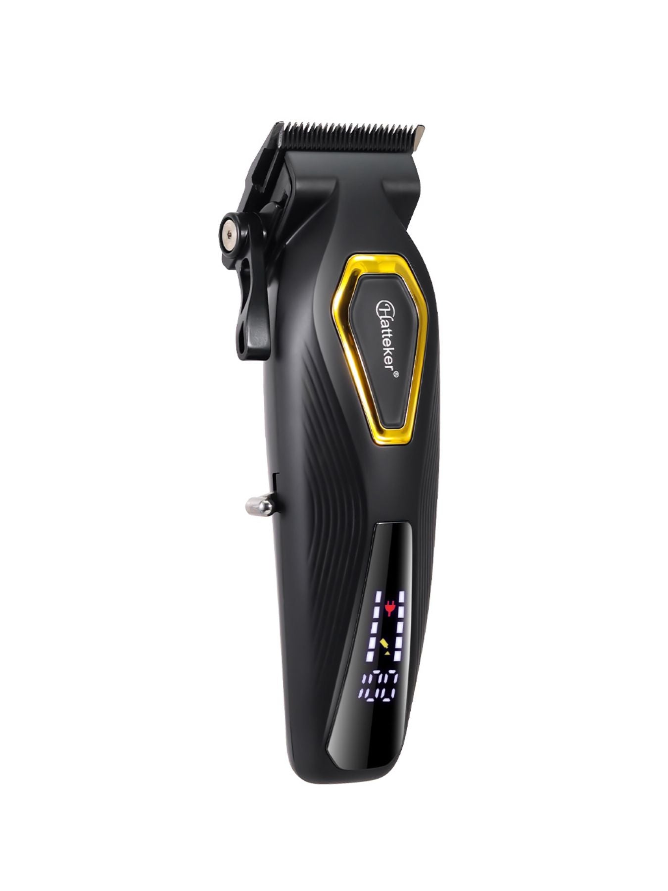Black cordless hair clipper with LED display from Trendsi, showing adjustable blades and ergonomic design for precise grooming.