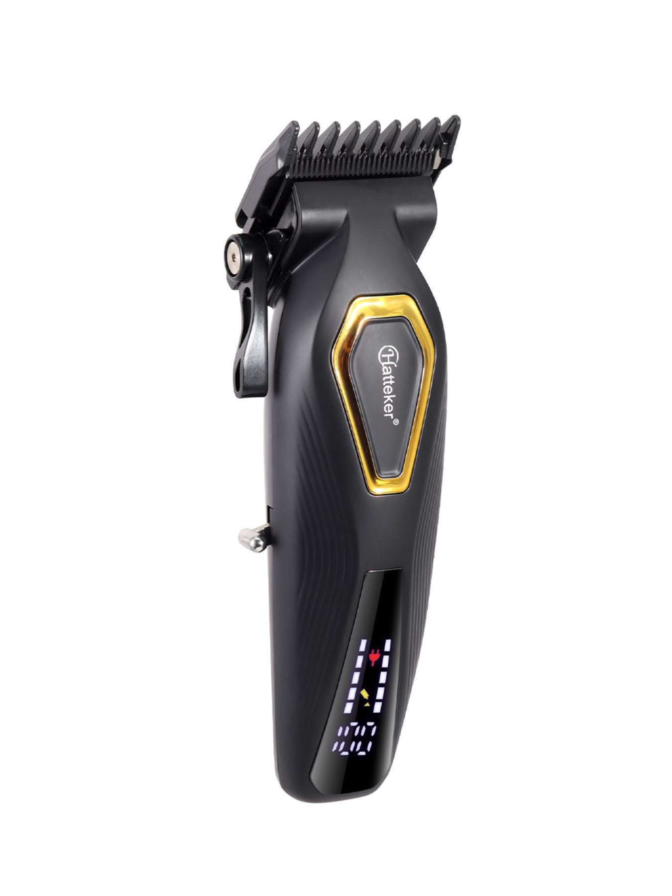Black cordless hair clipper from Trendsi with LED display, ergonomic design, and adjustable blades for precise haircutting.