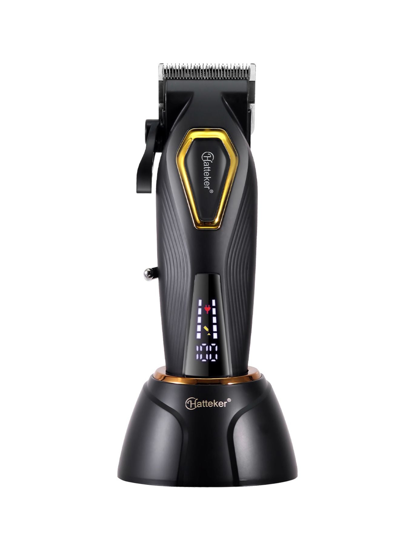 Black cordless hair clipper with LED display, Trendsi brand, showing adjustable blades and ergonomic design for easy grooming.