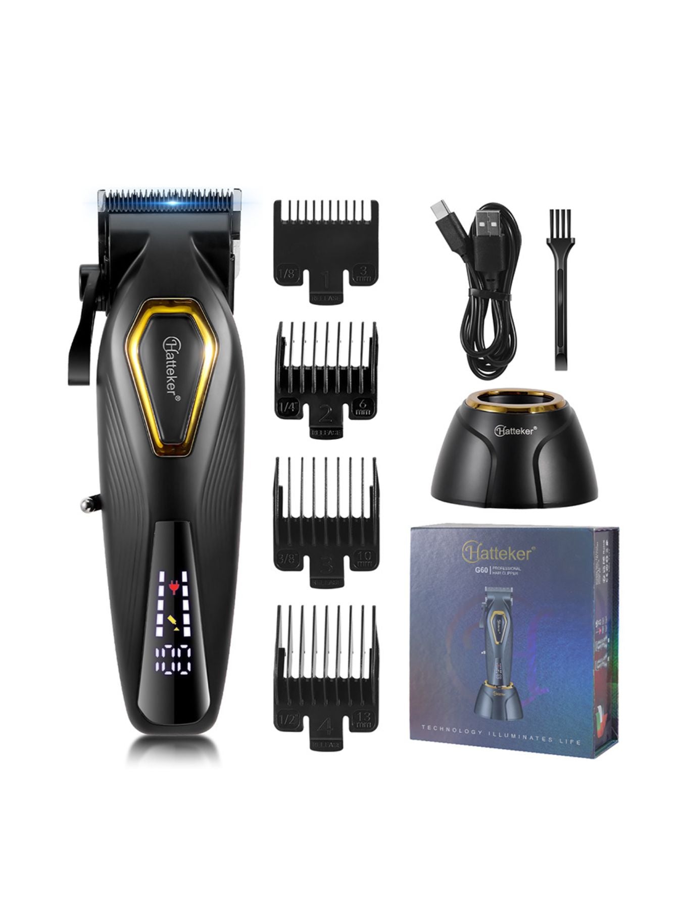 Black cordless hair clipper from Trendsi with LED display and ergonomic design for precise grooming.