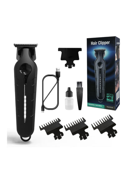Black cordless LED hair clipper by Trendsi with ergonomic design and rechargeable battery for precise grooming.