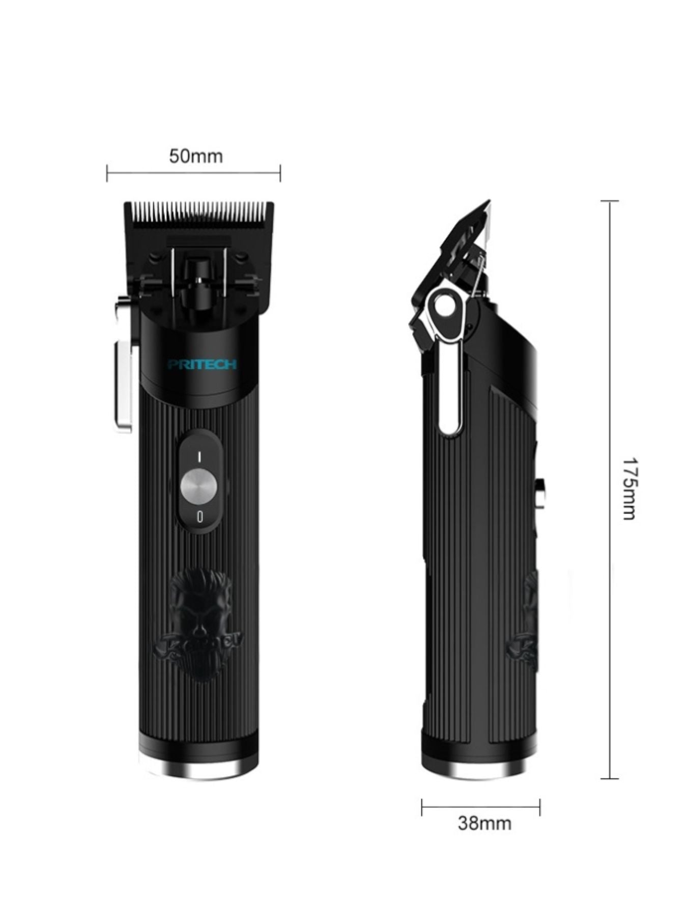 Black cordless rechargeable hair clipper from Trendsi, with a sleek design and ergonomic handle for easy grooming.