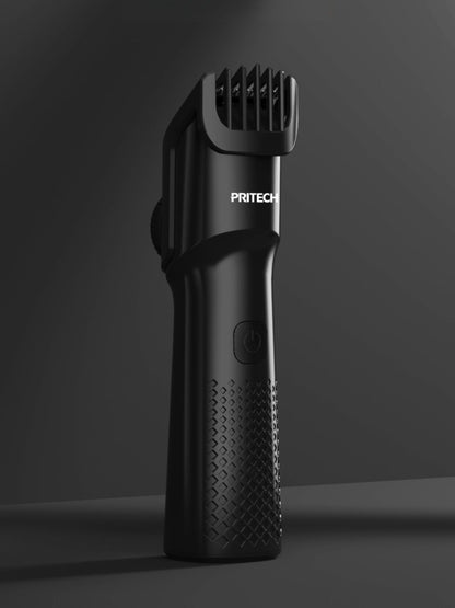 Black cordless rechargeable hair clipper by Trendsi, shown with adjustable blades and ergonomic design for easy use.